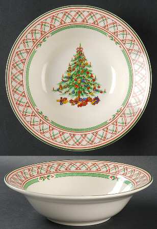 Holly Ribbon 9" Round Vegetable Bowl