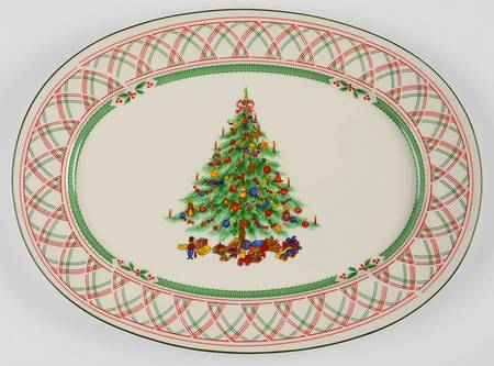 Holly Ribbon 14" Oval Serving Platter