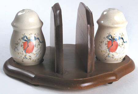 Marmalade Salt & Pepper Set on Wood Napkin Holder Tray