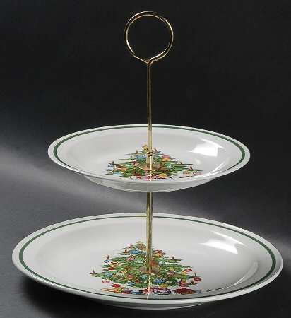 Noel (Band 1-4" From Edge) 2 Tiered Serving Tray (Dinner & Salad Plate)