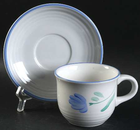 Petals Blue Flat Cup & Saucer Set