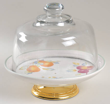 Sweet Bounty 6 1/2"-7 1/2" Footed Cheese Plate w/ Glass Dome HC