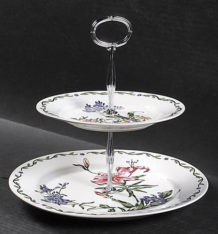 Terrace Blossoms 6 5/8"-10"  2 Tiered Serving Tray (Dp, Sp) HC