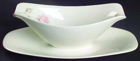 Beige Rose (Coupe) Gravy Boat with Attached Underplate