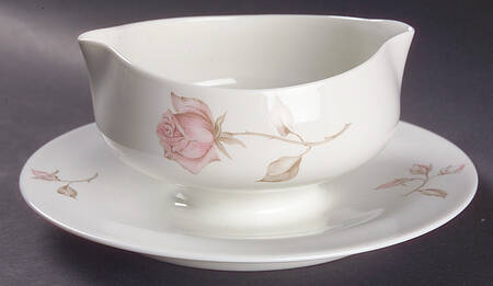 Beige Rose (Rim) Gravy Boat with Attached Underplate