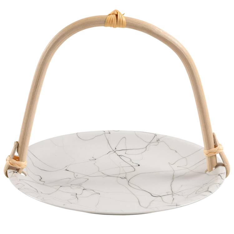 Carrara Modern White 5 3/8"-5 5/8" Bamboo Handled Serving Plate  HC