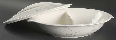 Carrara Modern White Oval Covered Divided Vegetable