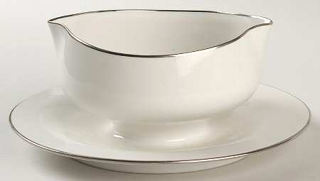 Sheer White Platinum Gravy Boat with Attached Underplate