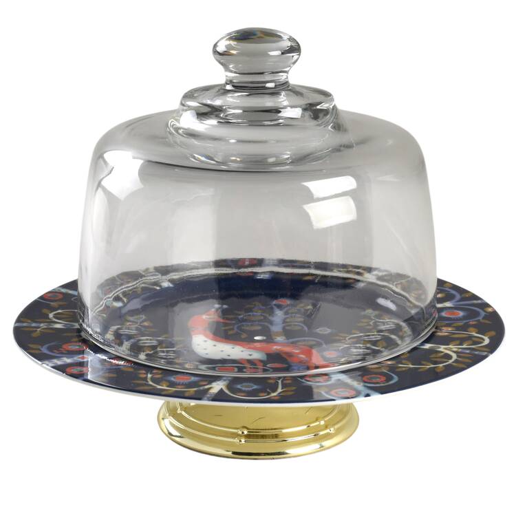 Taika Blue 6 1/2"-7 1/2" Footed Cheese Plate w/ Glass Dome HC