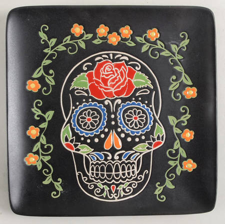 Calvin Sugar Skull-Day of the Dead Square Salad Plate by In Homestylez