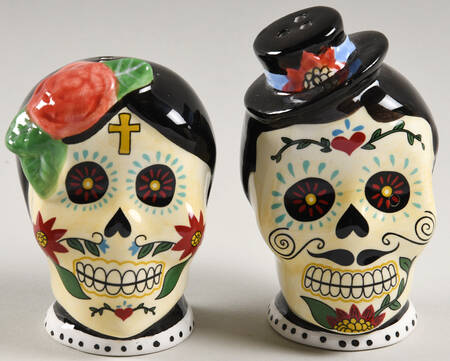 Calvin Sugar Skull-Day of the Dead Figural Salt & Pepper Set