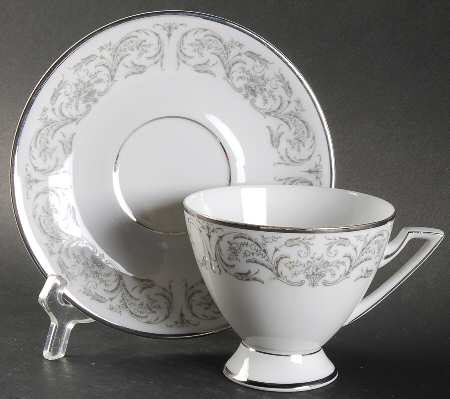 Chantilly (Platinum Trim) Footed Cup & Saucer Set