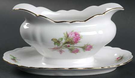 Moss Rose Gravy Boat with Attached Underplate