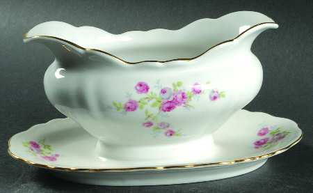 Rambler Rose Gravy Boat with Attached Underplate