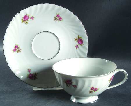 Rosemarie (Swirl Edge, Platinum Trim) Footed Cup & Saucer Set