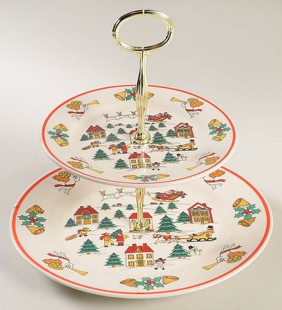 The Joy of Christmas (Smooth, Red Trim) 2 Tiered Serving Tray (Dinner & Salad Plate)