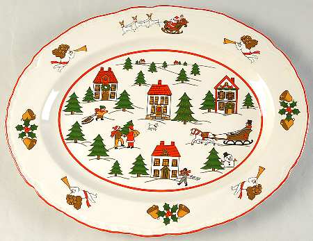 Joy of Christmas (Scalloped, Red Trim) 13" Oval Serving Platter