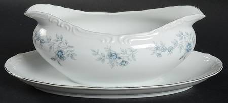 Blue Dawn (Platinum Trim) Gravy Boat with Attached Underplate