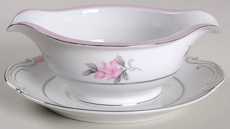 Blushing Rose Round Gravy Boat/Attached Underplate