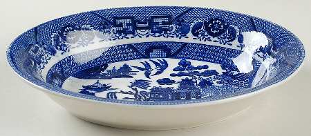 Blue Willow (No Gold, "Made In Japan") 10" Oval Vegetable Bowl