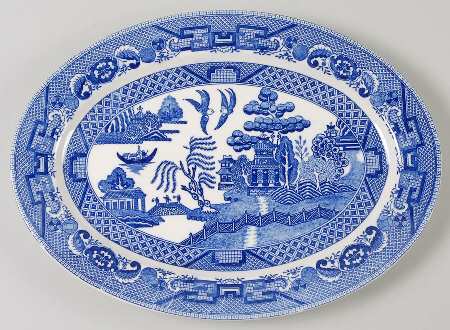 Blue Willow (No Gold, "Made In Japan") 12" Oval Serving Platter