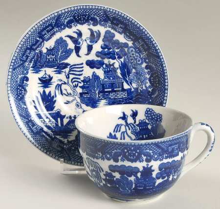 Blue Willow (No Gold, "Made In Japan") Flat Cup & Saucer Set