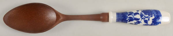 Blue Willow (No Gold, "Japan" Only) Salad Serving Spoon with Wood Bowl