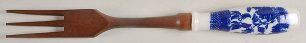 Blue Willow (No Gold, "Japan" Only) Salad Serving Fork with Wood Prongs