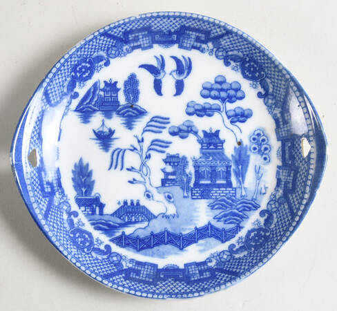 Blue Willow (No Gold, "Japan" Only) Handled Toy Cake Plate