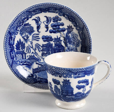 Blue Willow (No Gold, "Japan" Only) Footed Demitasse Cup & Saucer Set
