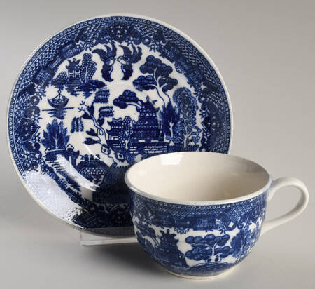 Blue Willow (No Gold, "Japan" Only) Flat Cup & Saucer Set