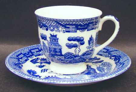 Blue Willow (No Gold, "Japan" Only) Footed Demitasse Cup & Saucer Set