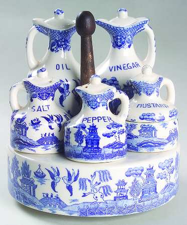 Blue Willow (No Gold, "Japan" Only) (11 Pc) Condiment Set (SAP,MUS,VO,TRAY&STD)