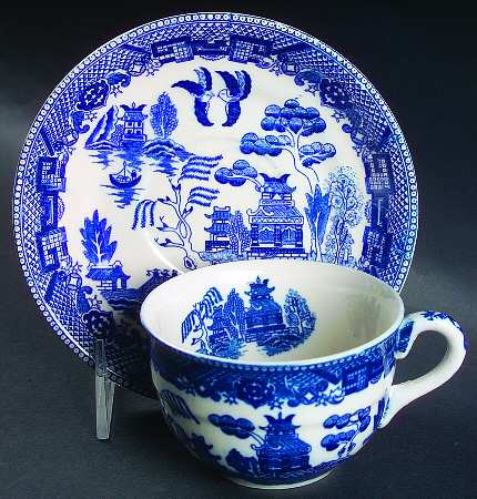 Blue Willow (No Gold, "Japan" Only) Flat Cup & Saucer Set