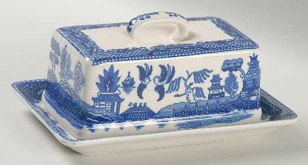 Blue Willow (No Gold, "Japan" Only) 1/4 Lb Covered Butter