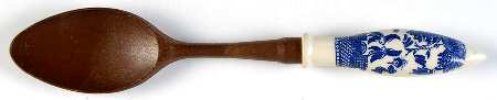 Blue Willow (No Gold, "Japan" Only) Spoon-Salad Srvg-Wood/Ceramic