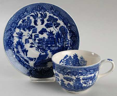 Blue Willow (No Gold, "Japan" Only) Footed Cup & Saucer Set