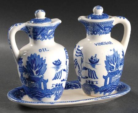 Blue Willow (No Gold, "Japan" Only) Vinegar and Oil Tray Set