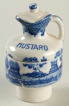 Blue Willow (No Gold, "Japan" Only) Mustard with Lid Condiment Set