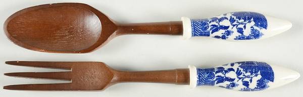 Blue Willow (No Gold, "Japan" Only) Salad Set-2 Pc/Wood/Ceramic