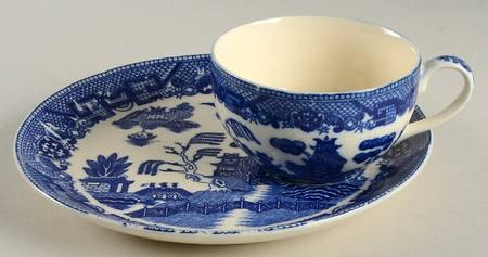 Blue Willow (No Gold, "Japan" Only) Snack Plate & Cup Set