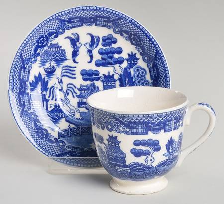 Blue Willow (No Gold, "Japan" Only) Flat Demitasse Cup & Saucer Set