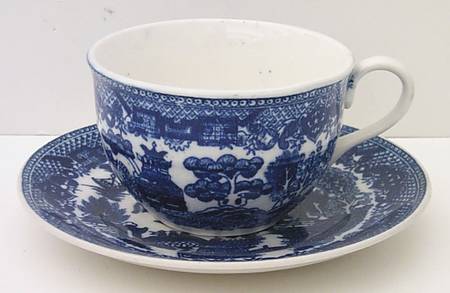 Blue Willow (Occupied, No Trim) Flat Cup & Saucer Set
