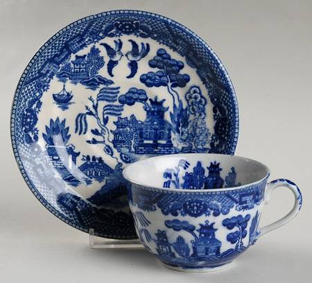 Blue Willow (Occupied, No Trim) Flat Cup & Saucer Set