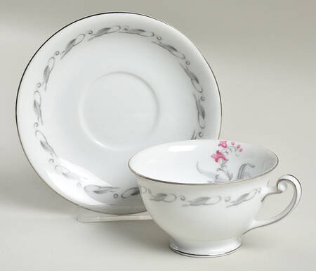 Elaine (Gray Leaf Band On Rim) Footed Cup & Saucer Set
