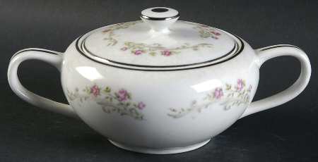 Elaine (Green Leaves, Pink Flowers) Sugar Bowl & Lid