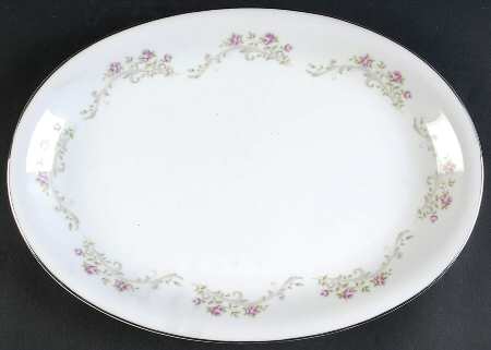 Elaine (Green Leaves, Pink Flowers) 14" Oval Serving Platter