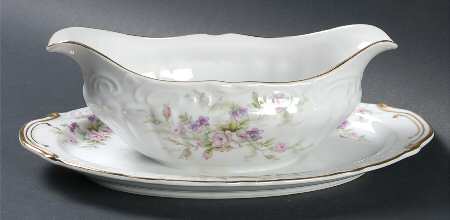 Forget Me Not Pink (#18002R) Gravy Boat with Attached Underplate