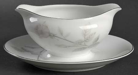 French Rose Gravy Boat with Attached Underplate