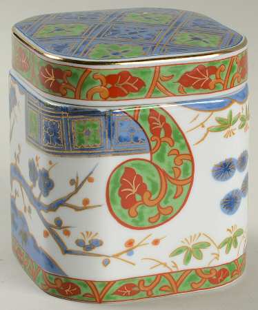 Kutani Brocade Square Box with Lid